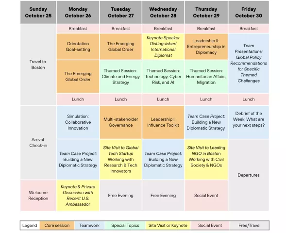 Sample schedule for the 2026 Fletcher Global Diplomacy Institute