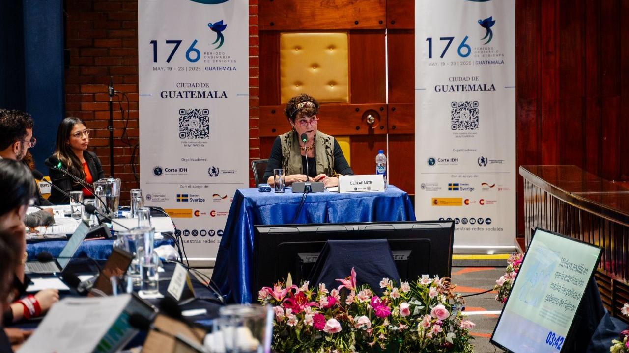 Kimberly Theidon sits before the Inter-American Court of Human Rights and testifies.