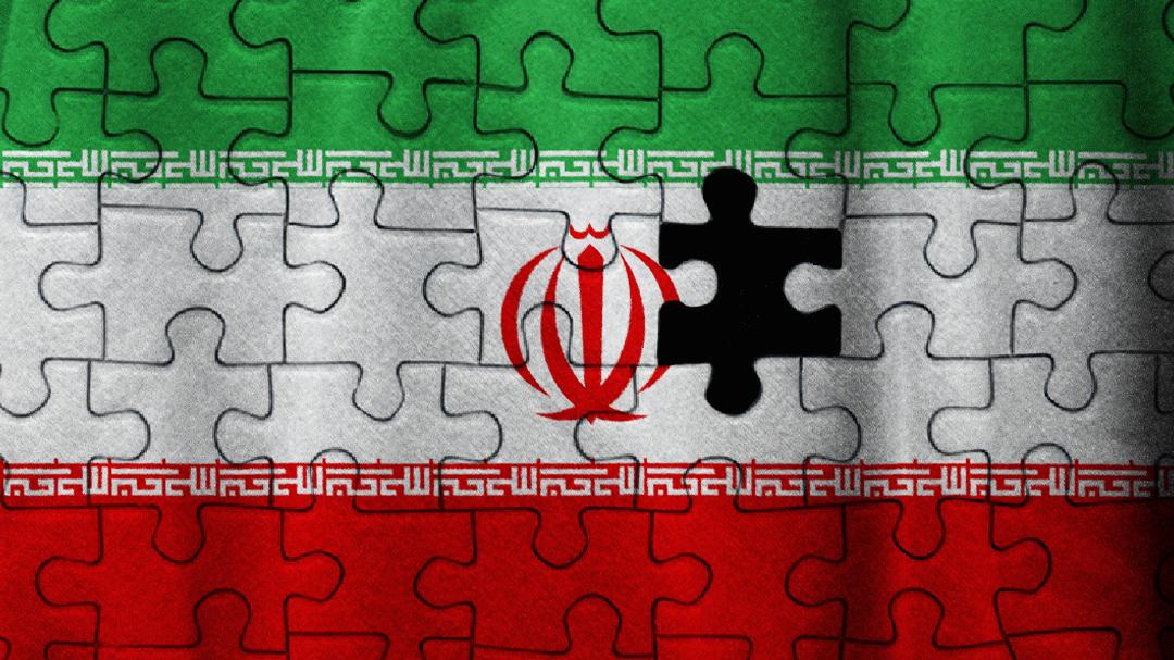 An Iranian flag made of puzzle pieces with one missing