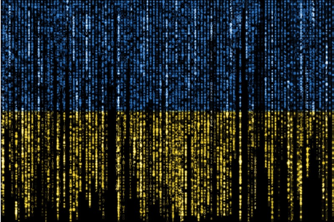 Computer code in Ukraine's flag colors