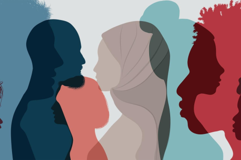 Colorful silhouettes show men and women of different racial and ethnic backgrounds.
