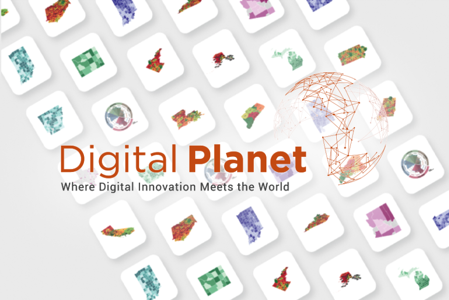 Digital Planet with icons in the background