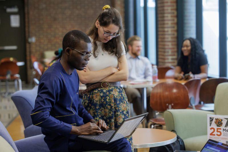 students researching