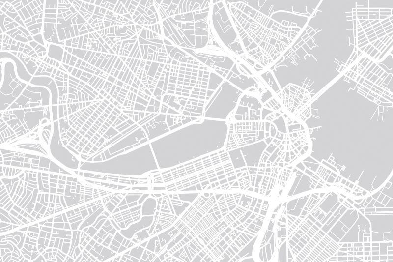 A grayscale map of Boston