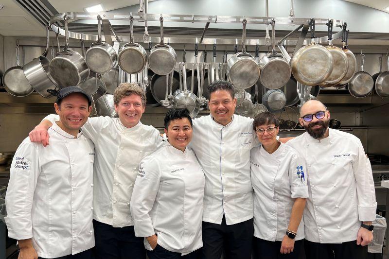 Sam Chapple-Sokol poses for a photo with other chefs in the White House kitchen.