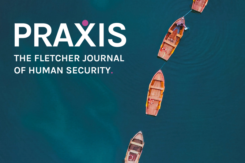 Cover image of Praxis: The Fletcher Journal of Human Security featuring four orange boats in the water from overhead.
