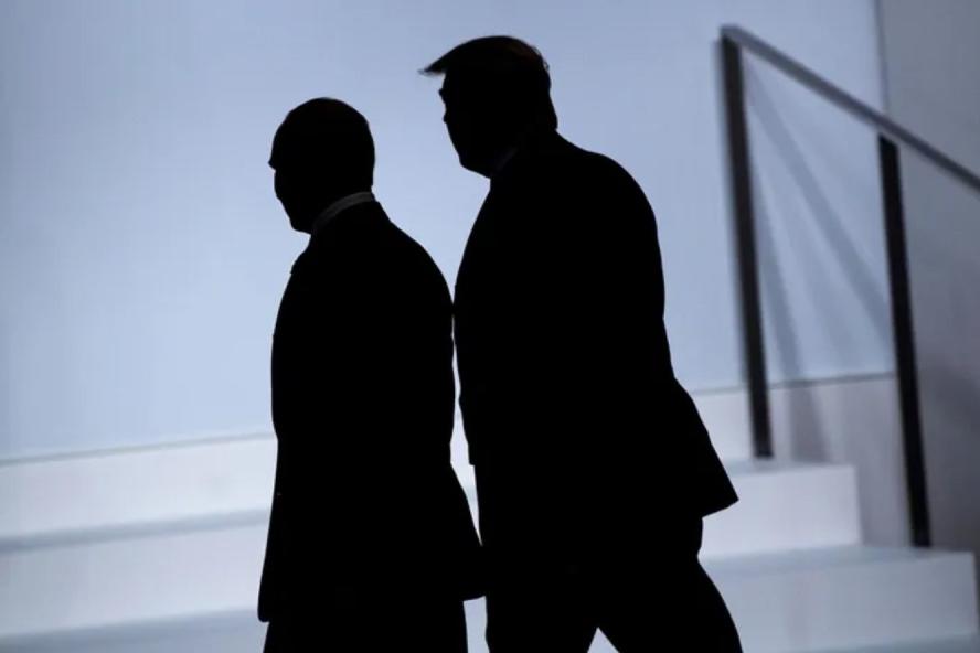 U.S. President Donald Trump and Russian President Vladimir Putin will meet in Alaska on Aug. 15, 2025. Here, they arrive for a group photo at the G20 Summit in Osaka on June 28, 2019. Brendan Smialowski/AFP via Getty Images.