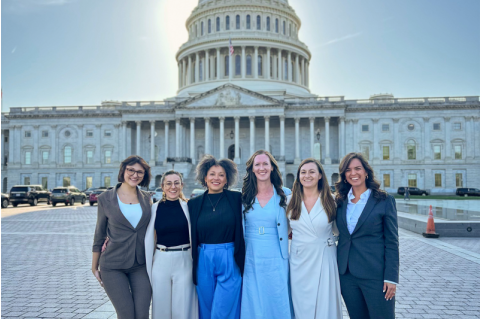 Meredith Lipnick poses for a picture with five other people in front of the United States Capitol.
