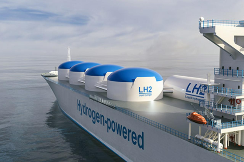 3D Rendering of the Liqiud Hydrogen renewable energy in vessel 